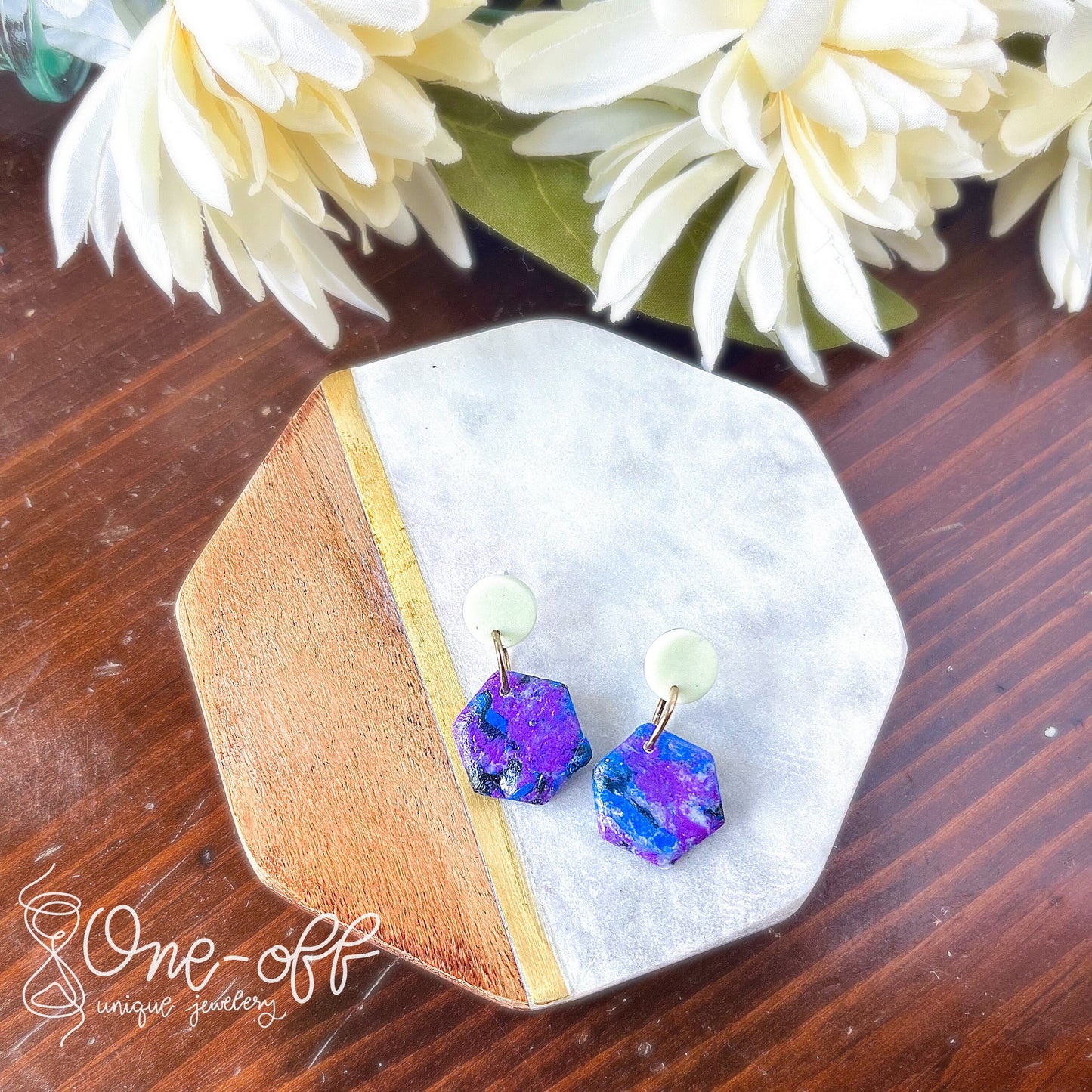 Hexagon Glow in the Dark Earrings | Celestial Collection | Handmade Polymer Clay Earrings