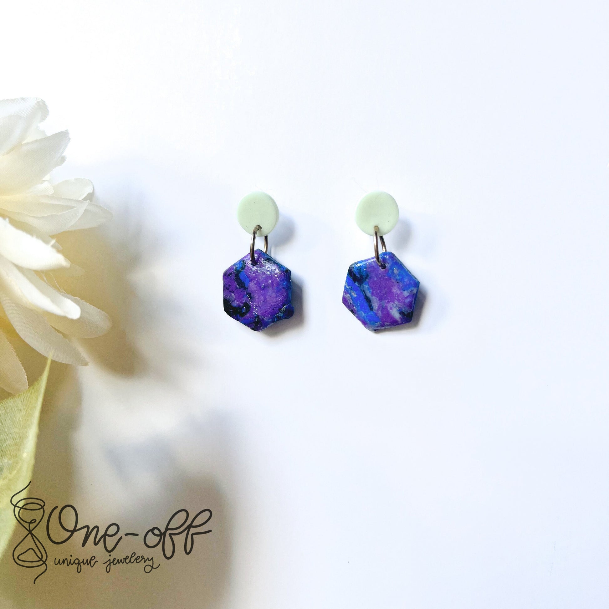 Hexagon Glow in the Dark Earrings | Celestial Collection | Handmade Polymer Clay Earrings