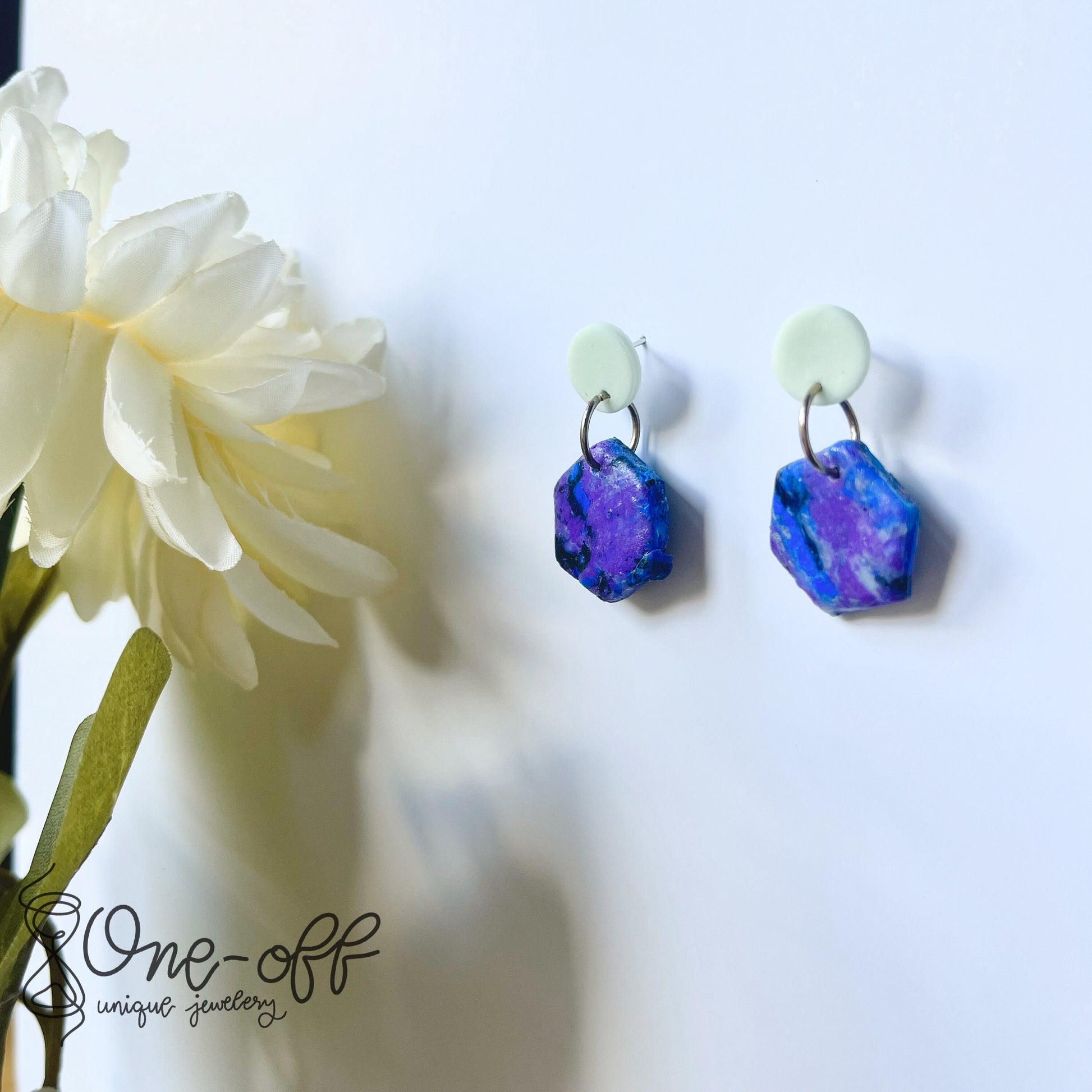 Hexagon Glow in the Dark Earrings | Celestial Collection | Handmade Polymer Clay Earrings