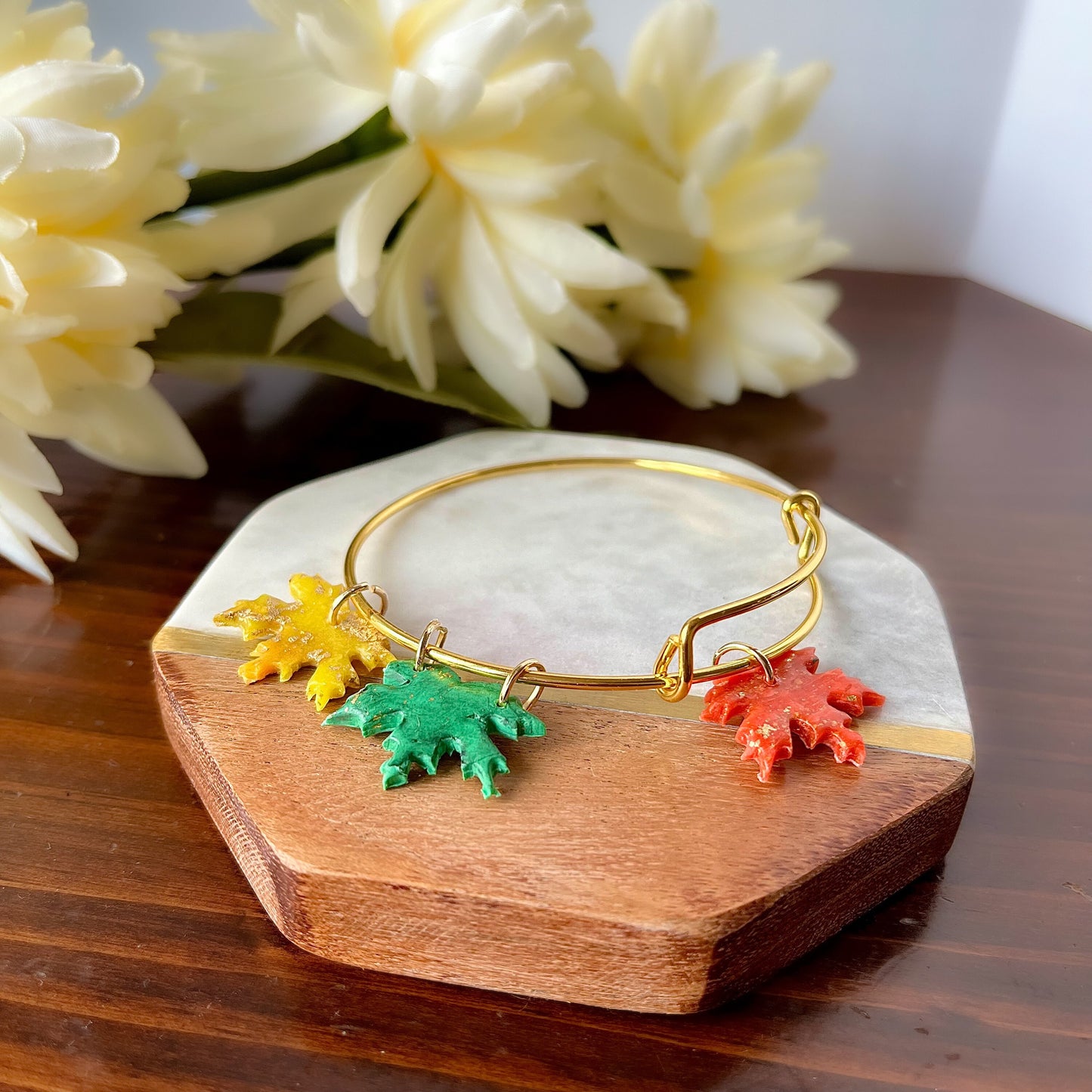 Maple Leaf Charm Bangle | Autumn Leaves Collection | Handmade Polymer Clay Earrings