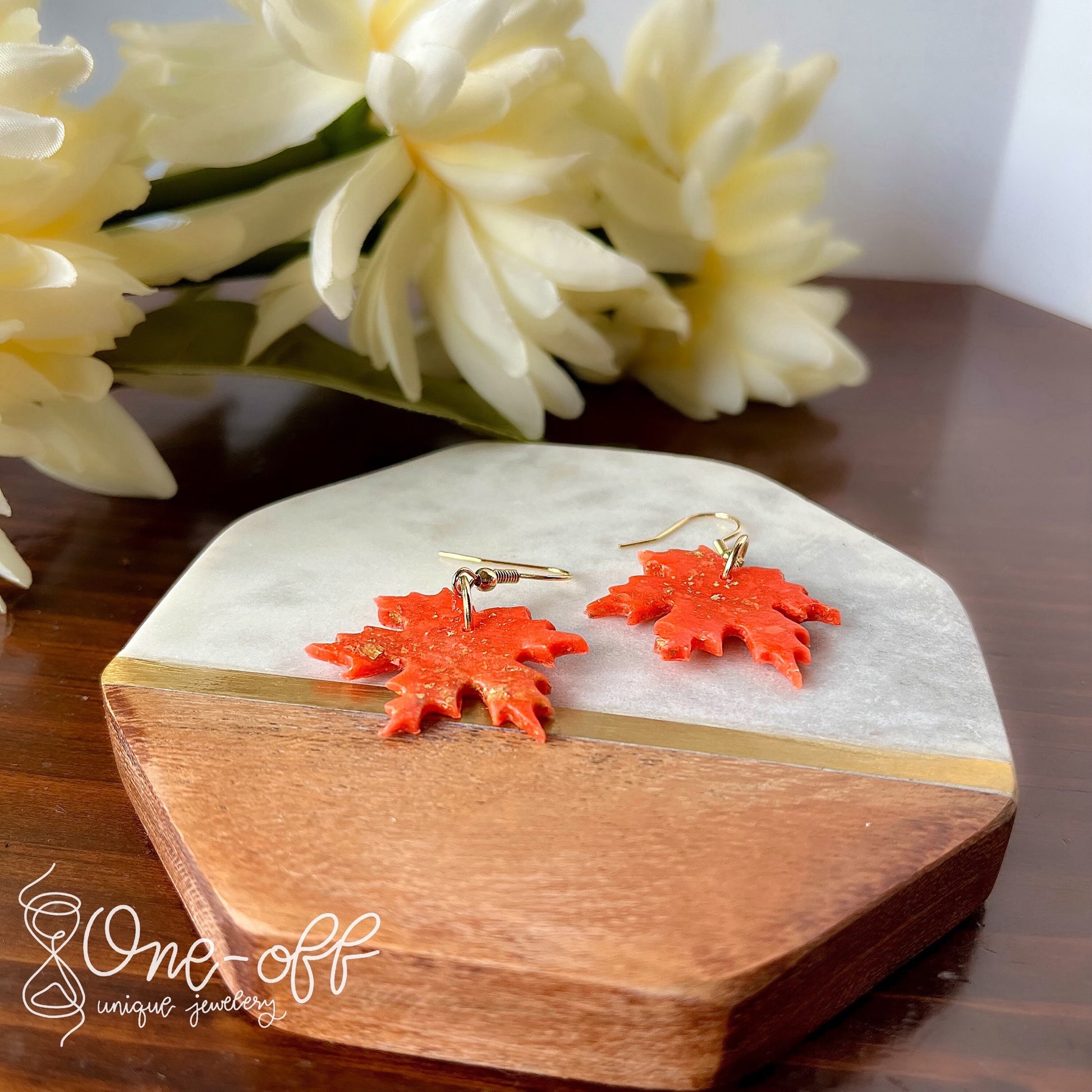 Medium Maple Leaf Dangle Earrings | Autumn Leaves Collection | Handmade Polymer Clay Earrings