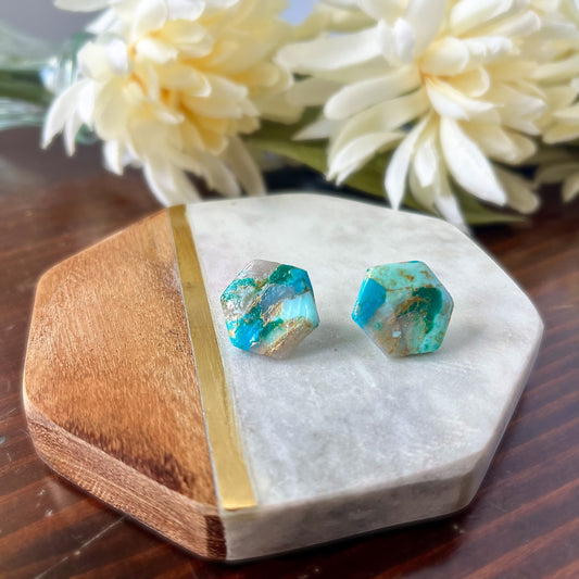 Hexagon Stud Earrings | Ocean Breeze Collection | Polymer Clay Earrings