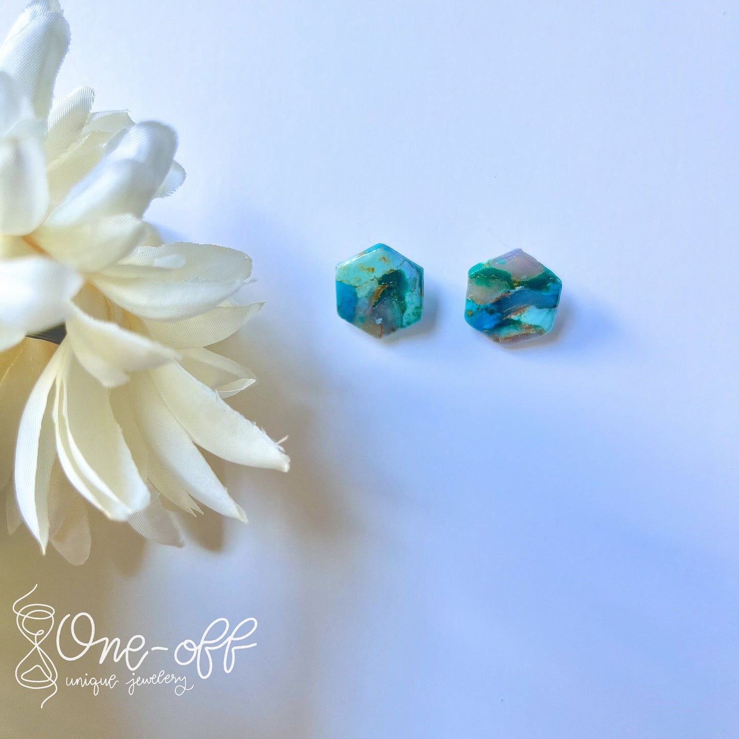 Hexagon Stud Earrings | Ocean Breeze Collection | Polymer Clay Earrings