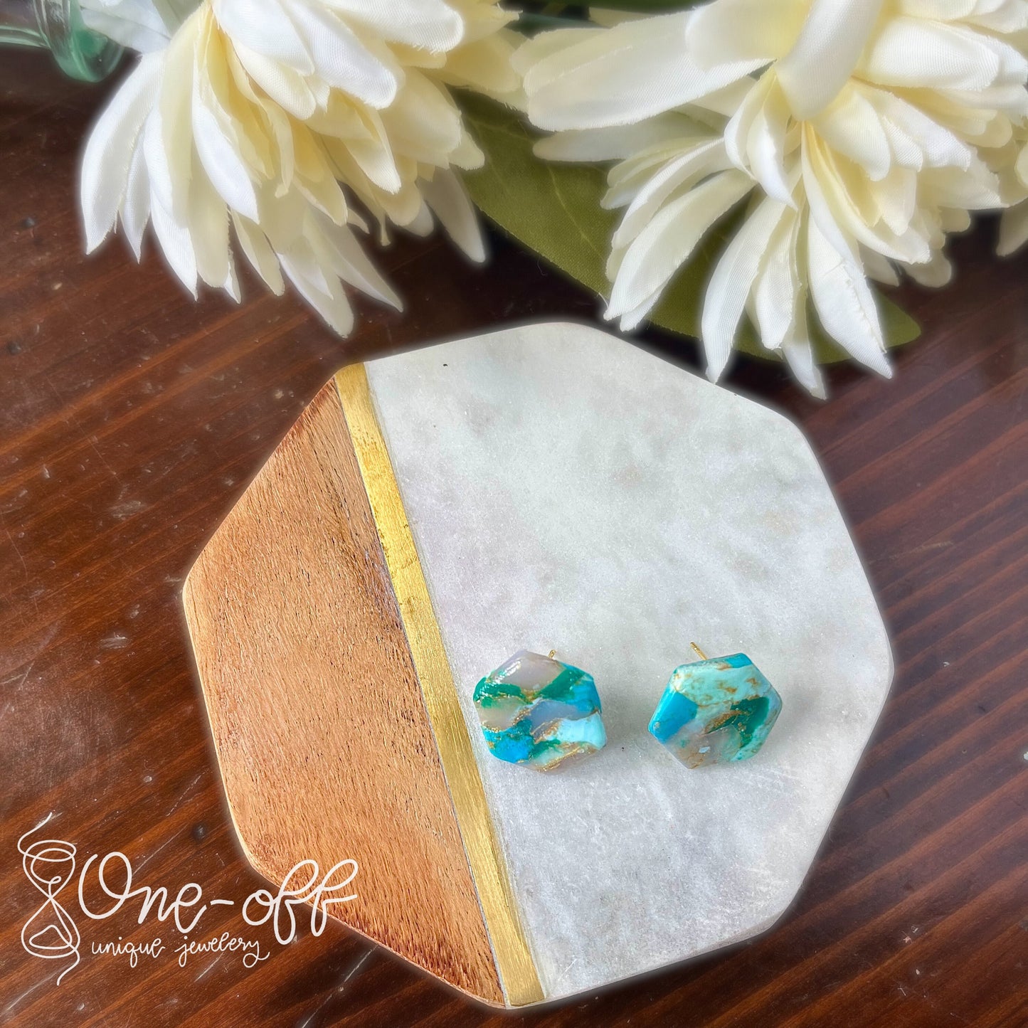 Hexagon Stud Earrings | Ocean Breeze Collection | Polymer Clay Earrings