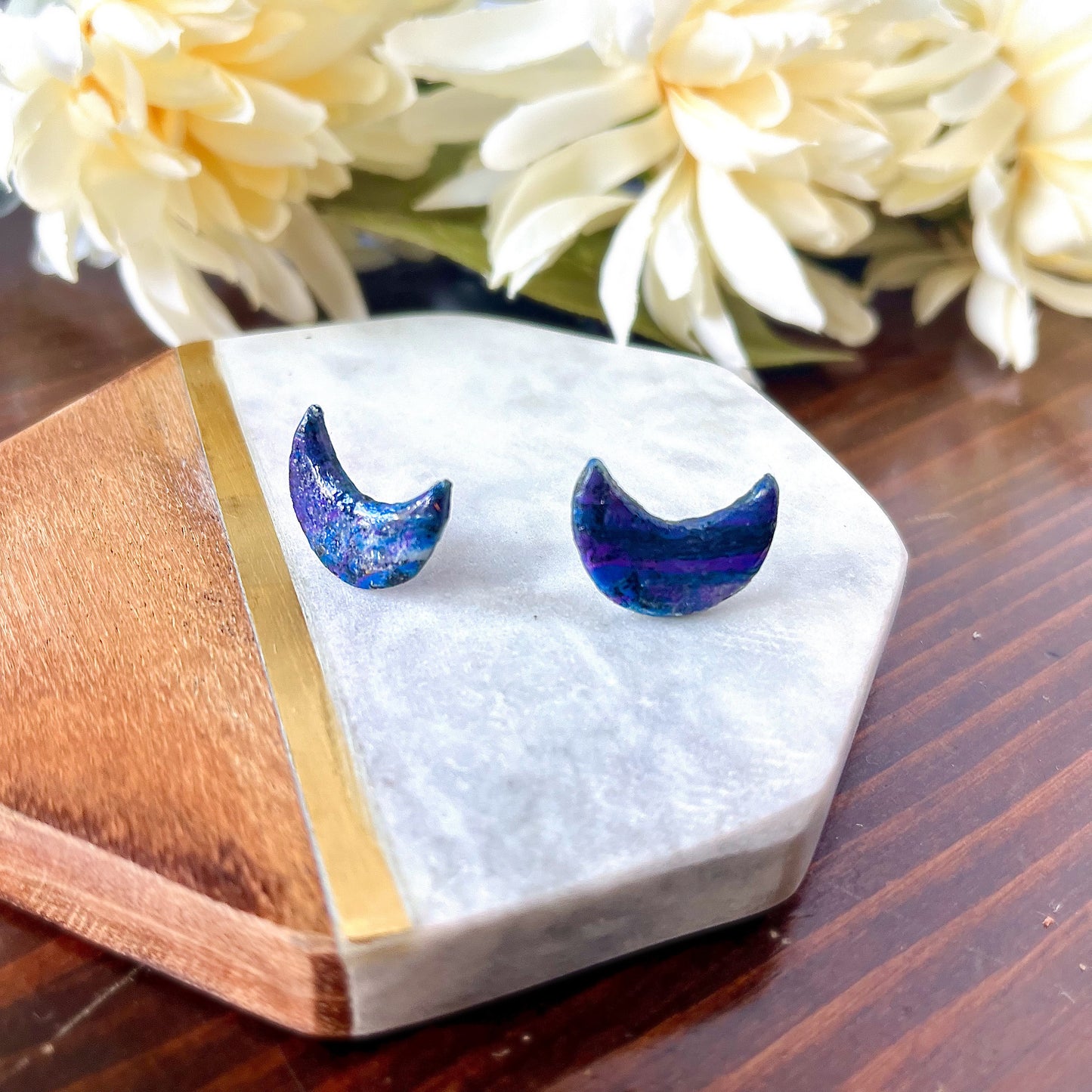 Moon Galaxy Studs | Celestial Collection | Handmade Polymer Clay Earrings