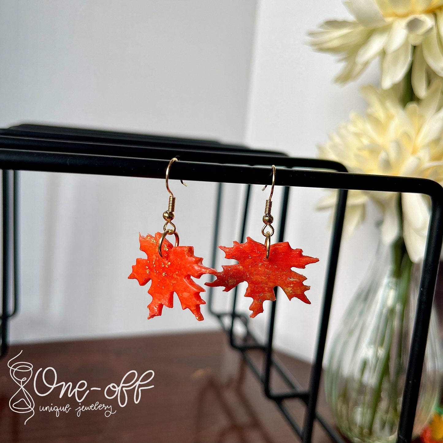 Medium Maple Leaf Dangle Earrings | Autumn Leaves Collection | Handmade Polymer Clay Earrings