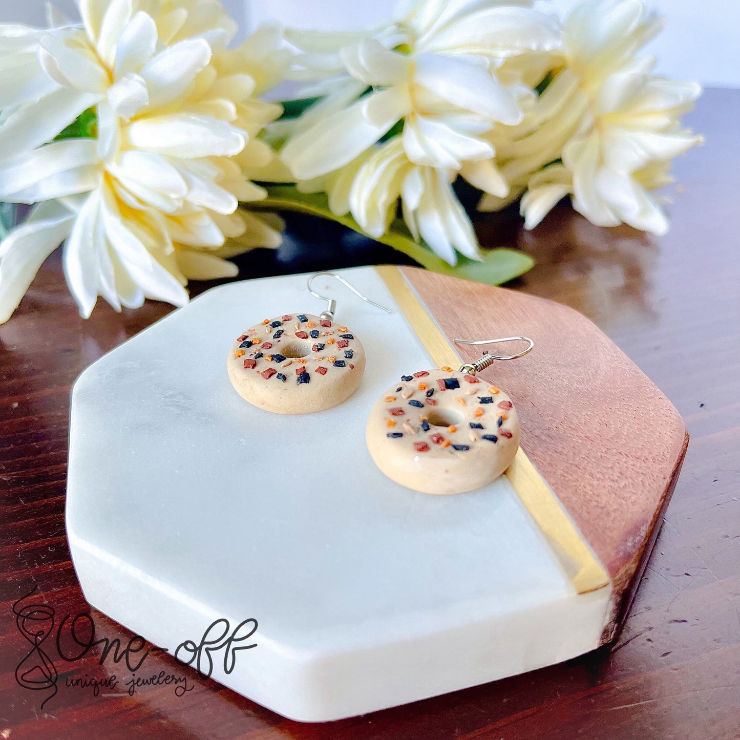 Everything Bagel Earrings | Polymer Clay Dangle Earrings