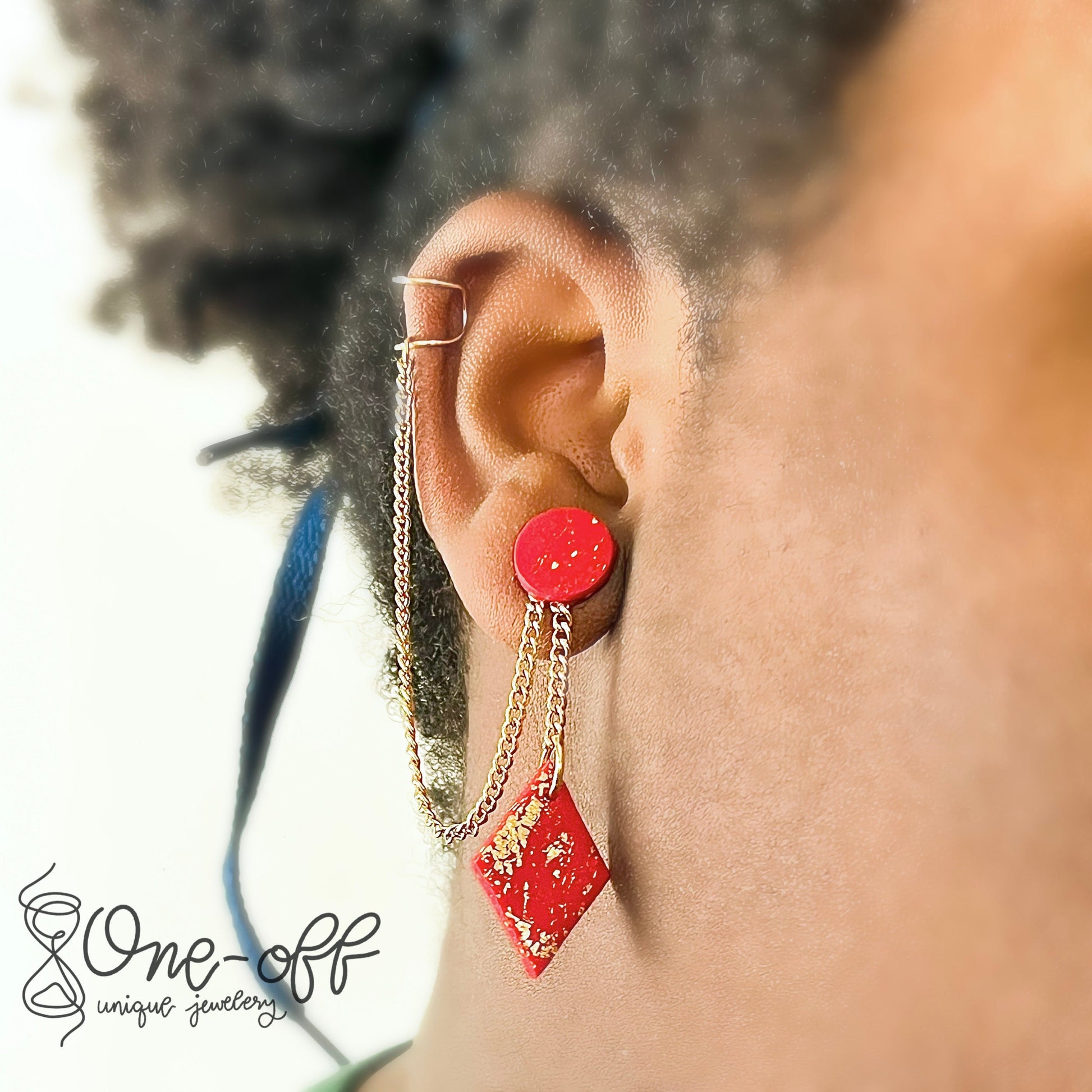 Red and Gold Cuff Dangle Earrings | Winter Collection | Lightweight Unique Polymer Clay Earrings