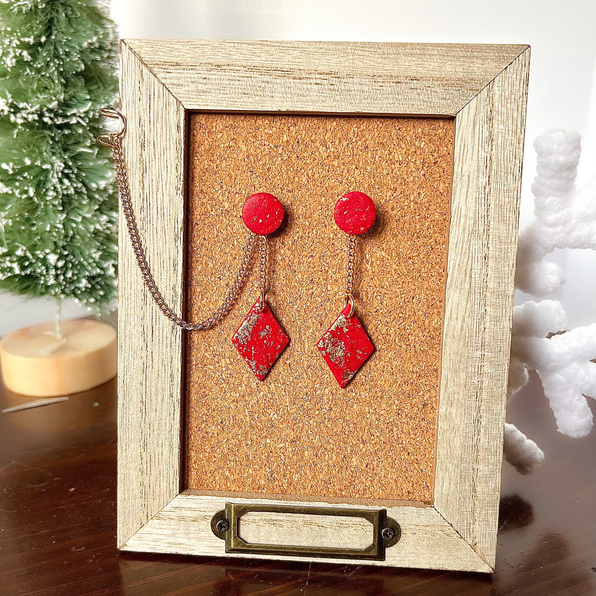 Red and Gold Cuff Dangle Earrings | Winter Collection | Lightweight Unique Polymer Clay Earrings