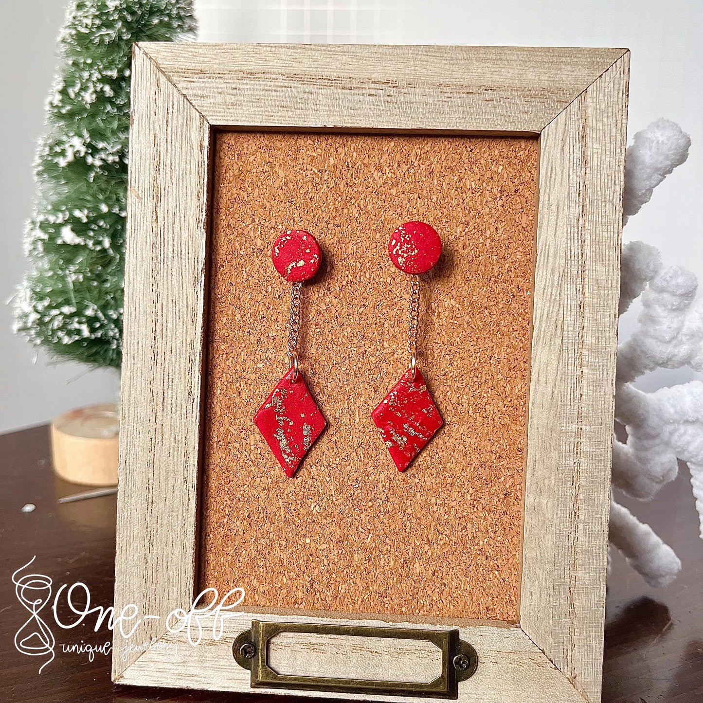 Red and Gold Dangle Earrings | Winter Collection | Lightweight Unique Polymer Clay Earrings