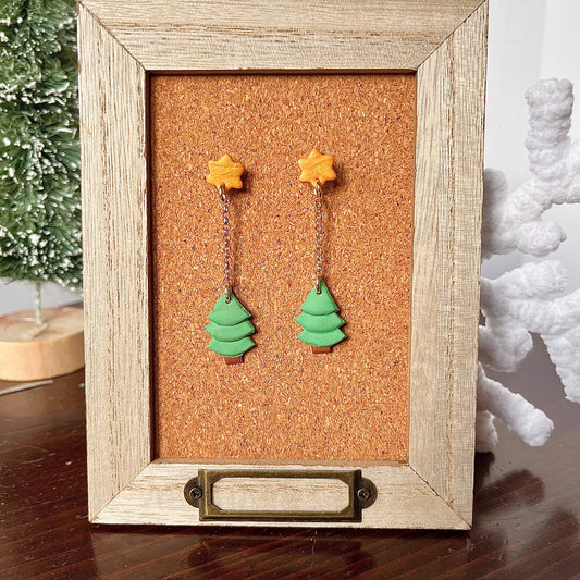 Christmas Tree Dangle Earrings | Winter Collection | Lightweight Unique Polymer Clay Earrings