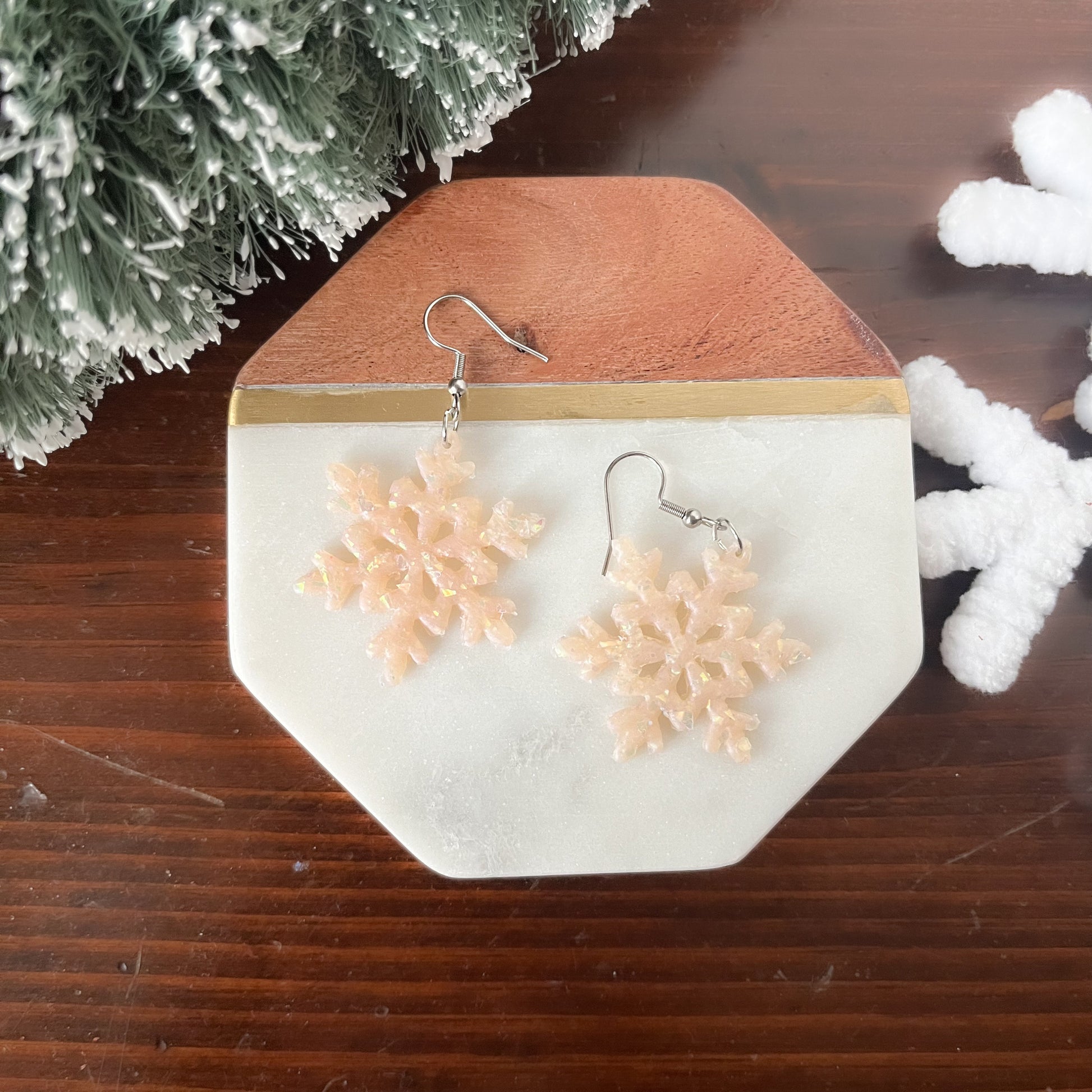 Opal Clay Snowflake Earrings | Winter Collection | Lightweight Unique Polymer Clay Earrings