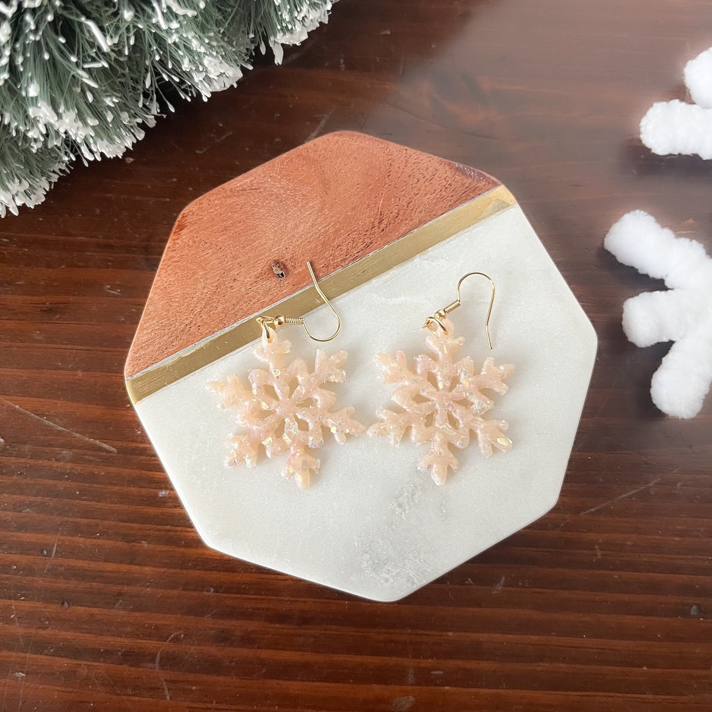 Opal Clay Snowflake Earrings | Winter Collection | Lightweight Unique Polymer Clay Earrings