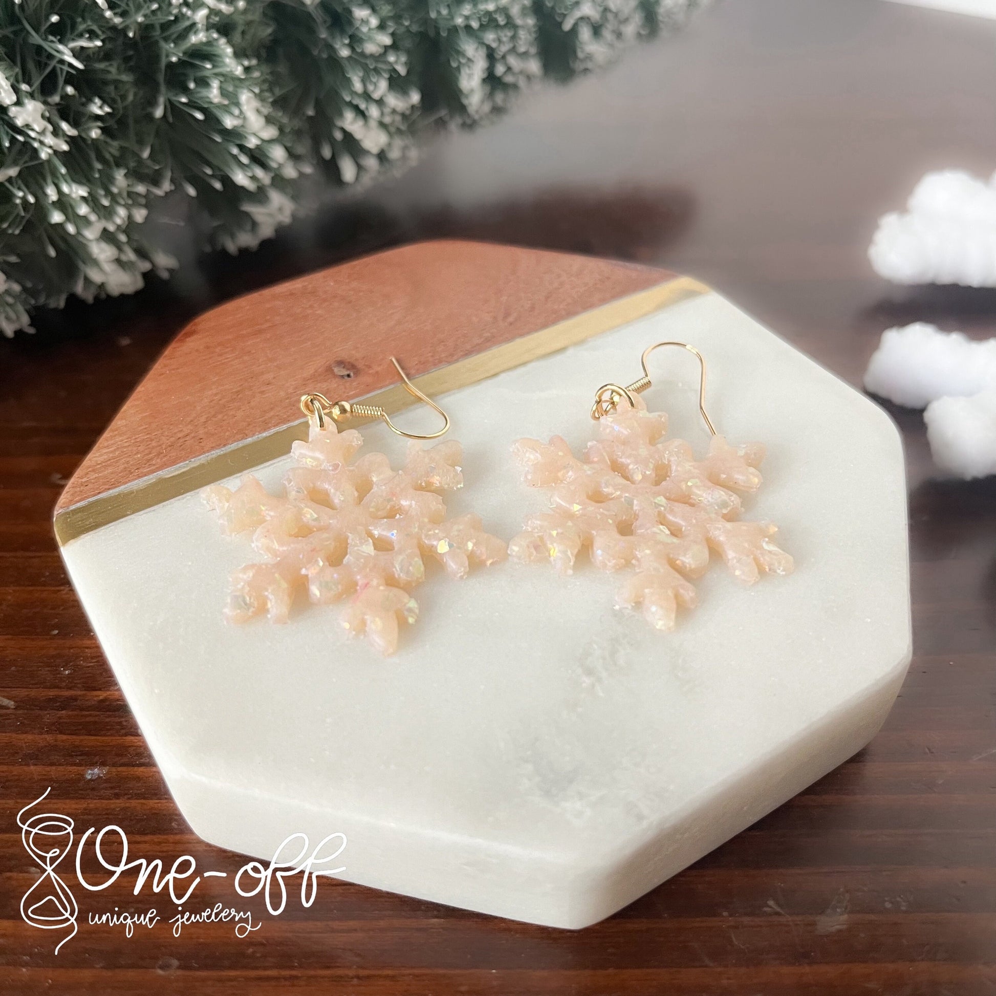 Opal Clay Snowflake Earrings | Winter Collection | Lightweight Unique Polymer Clay Earrings