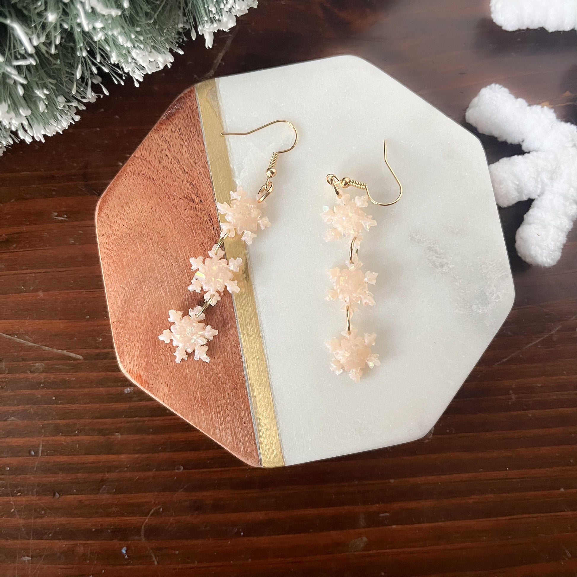 Opal Clay Falling Snowflake Earrings | Winter Collection | Lightweight Unique Polymer Clay Earrings