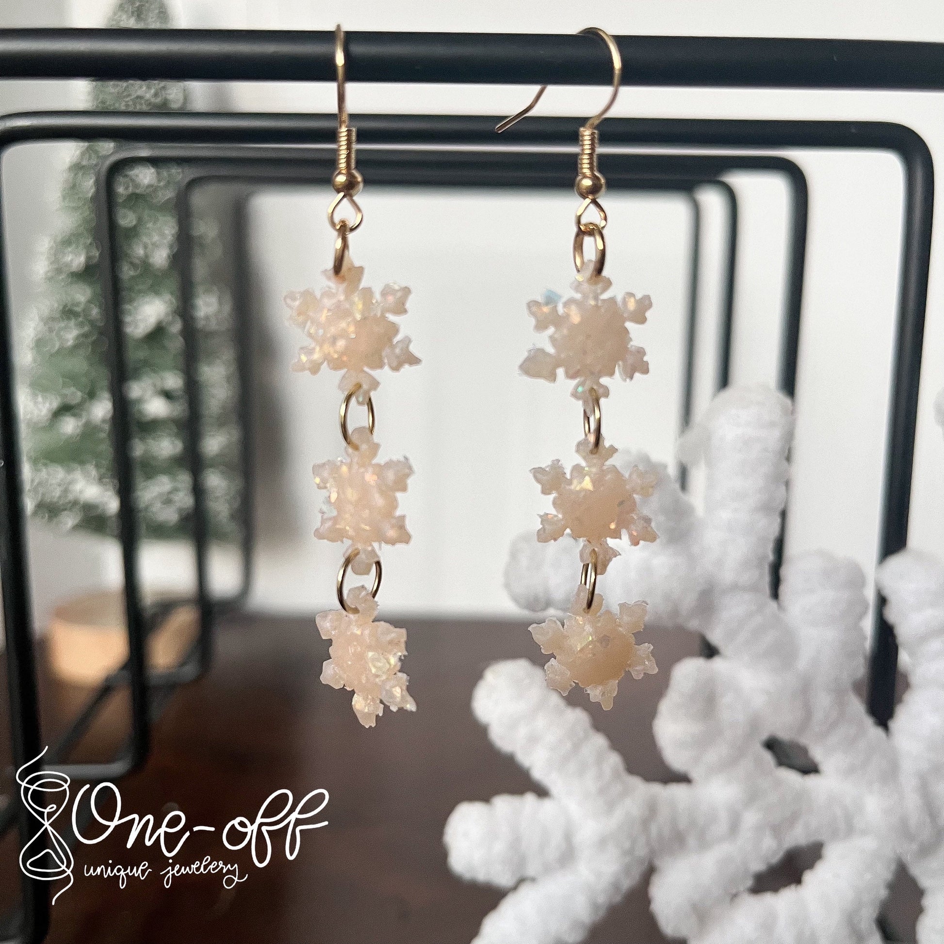 Opal Clay Falling Snowflake Earrings | Winter Collection | Lightweight Unique Polymer Clay Earrings