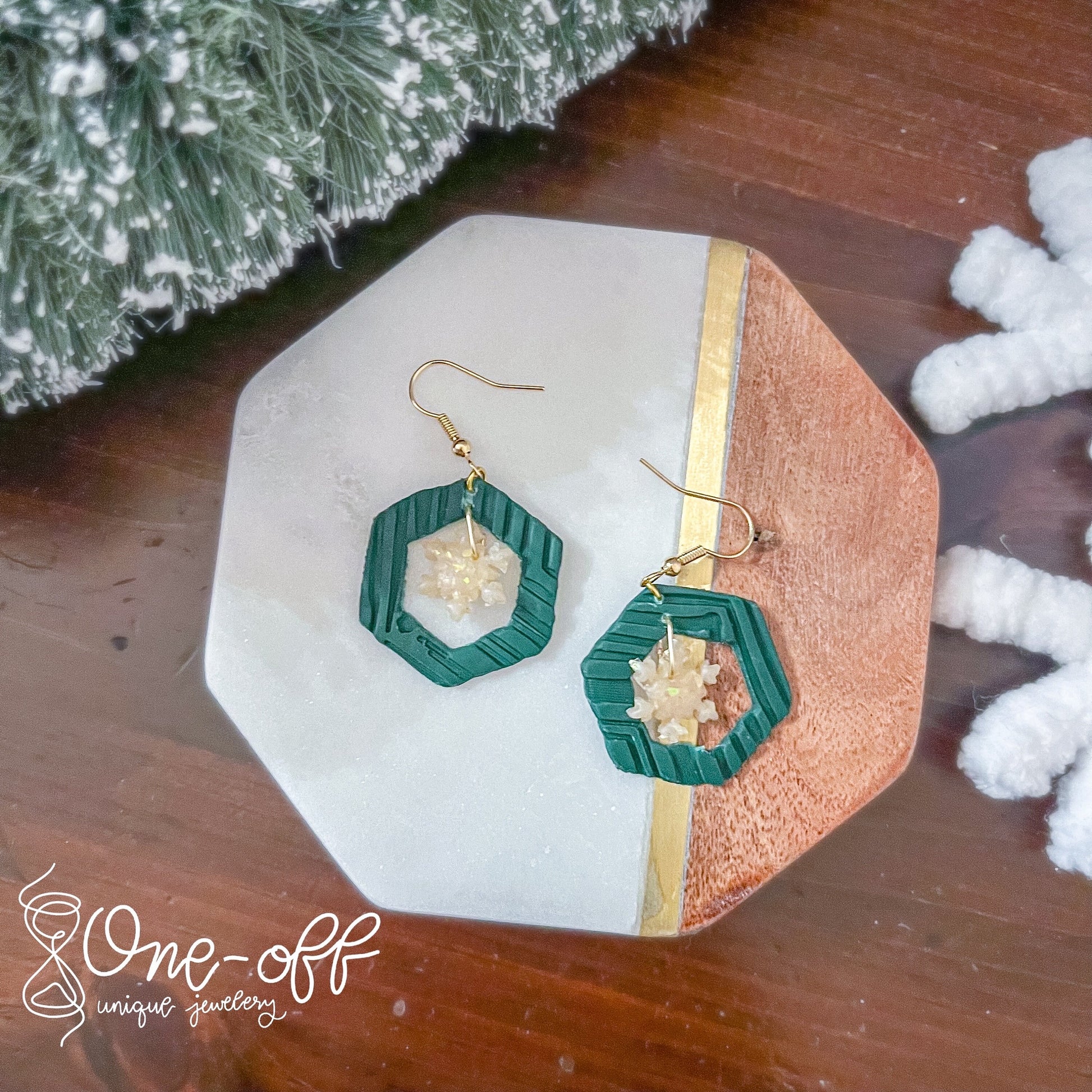 Hexagonal Snowflake Cutout Earrings | Winter Collection | Lightweight Unique Polymer Clay Earrings