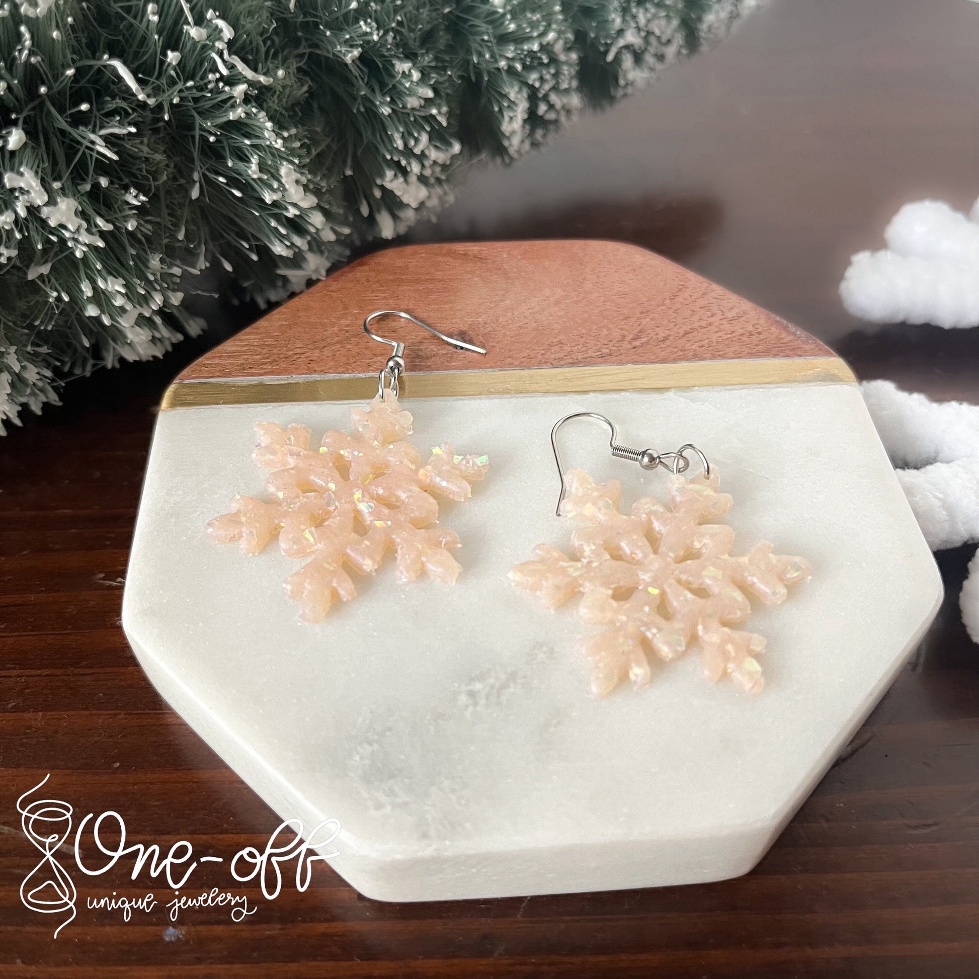 Opal Clay Snowflake Earrings | Winter Collection | Lightweight Unique Polymer Clay Earrings