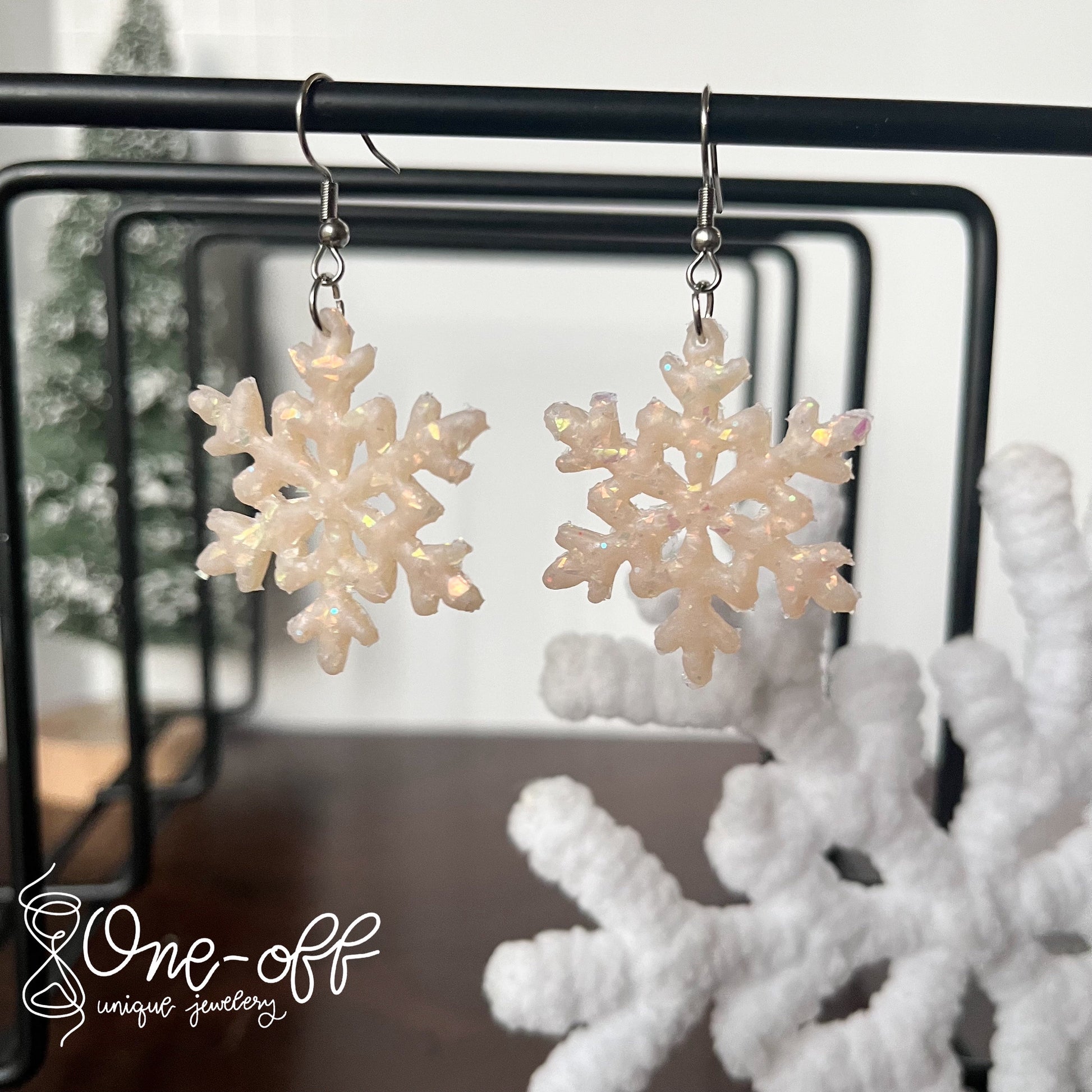 Opal Clay Snowflake Earrings | Winter Collection | Lightweight Unique Polymer Clay Earrings