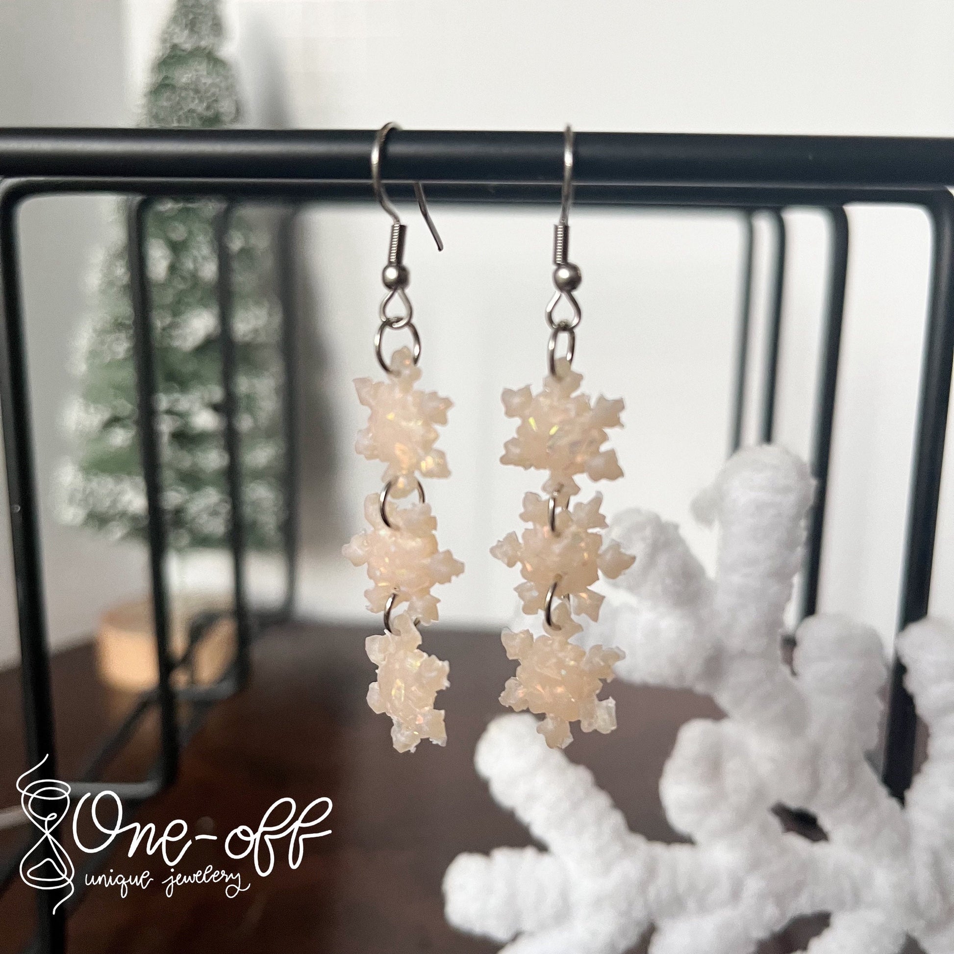 Opal Clay Falling Snowflake Earrings | Winter Collection | Lightweight Unique Polymer Clay Earrings