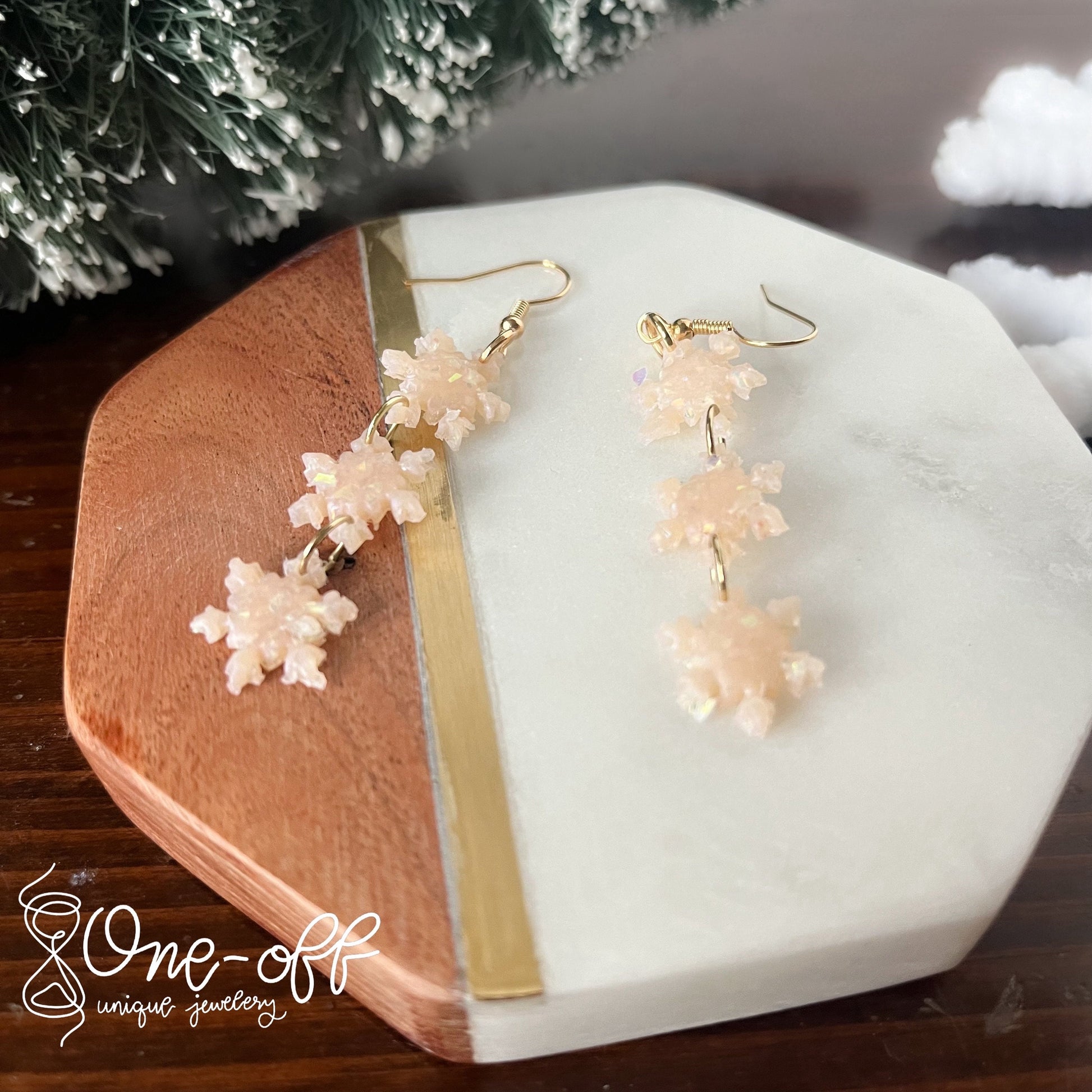 Opal Clay Falling Snowflake Earrings | Winter Collection | Lightweight Unique Polymer Clay Earrings