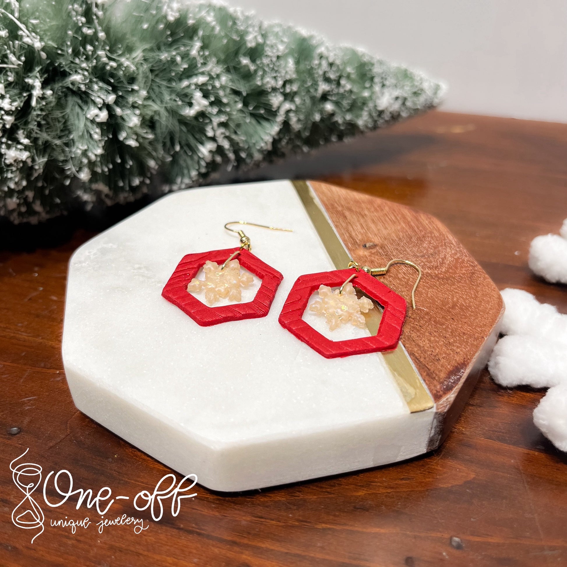 Hexagonal Snowflake Cutout Earrings | Winter Collection | Lightweight Unique Polymer Clay Earrings