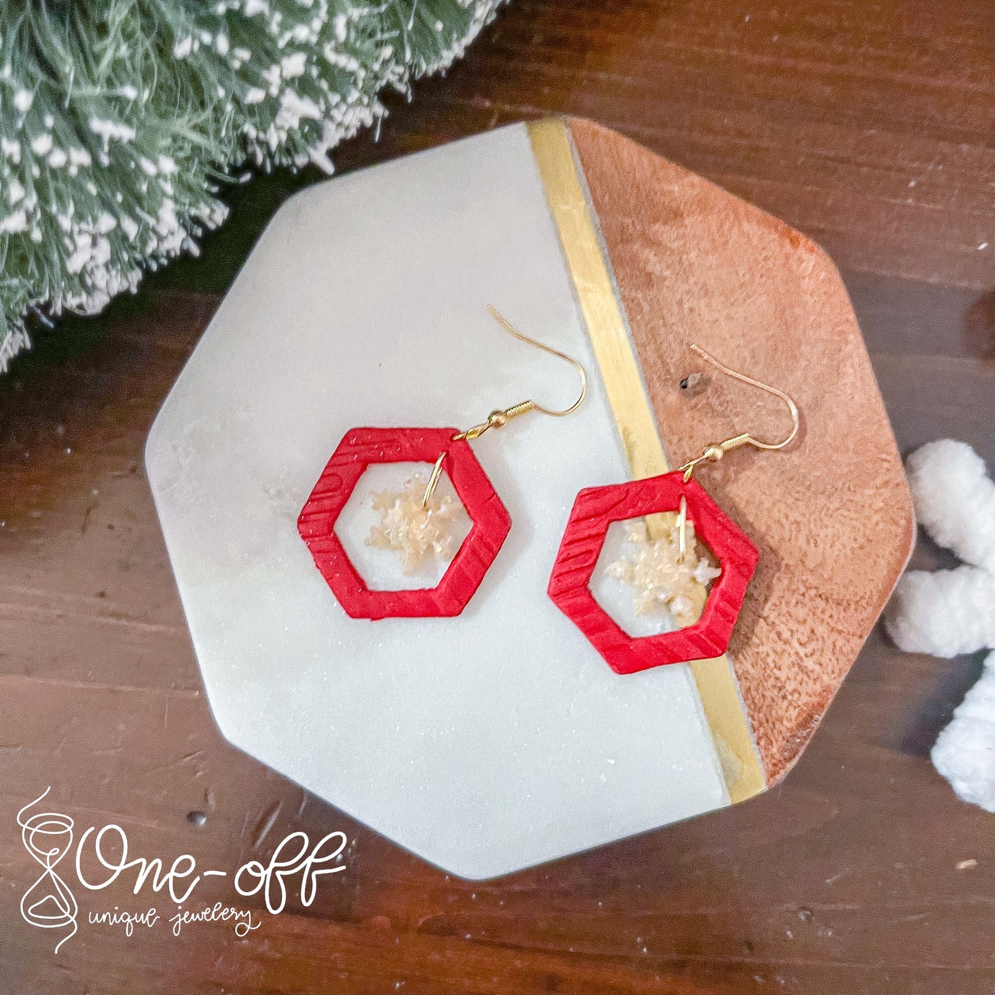 Hexagonal Snowflake Cutout Earrings | Winter Collection | Lightweight Unique Polymer Clay Earrings