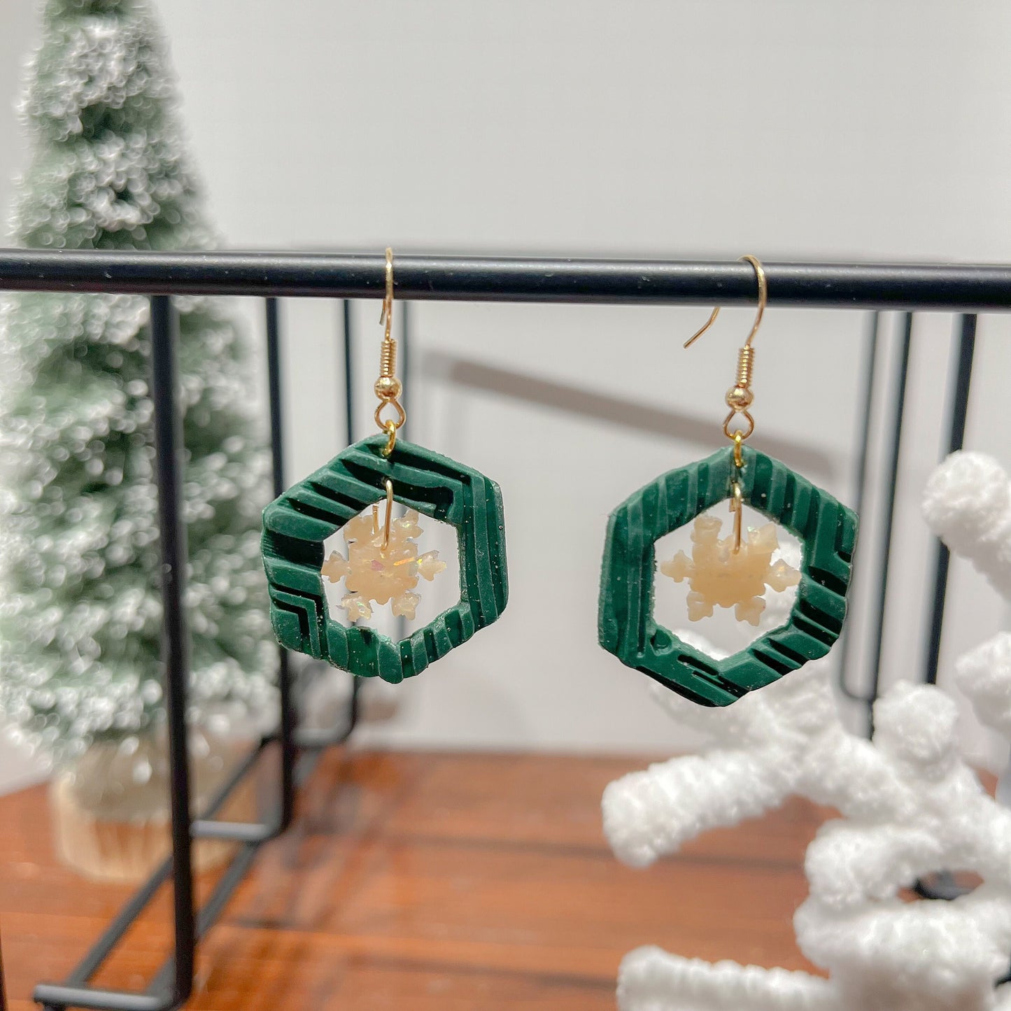 Hexagonal Snowflake Cutout Earrings | Winter Collection | Lightweight Unique Polymer Clay Earrings