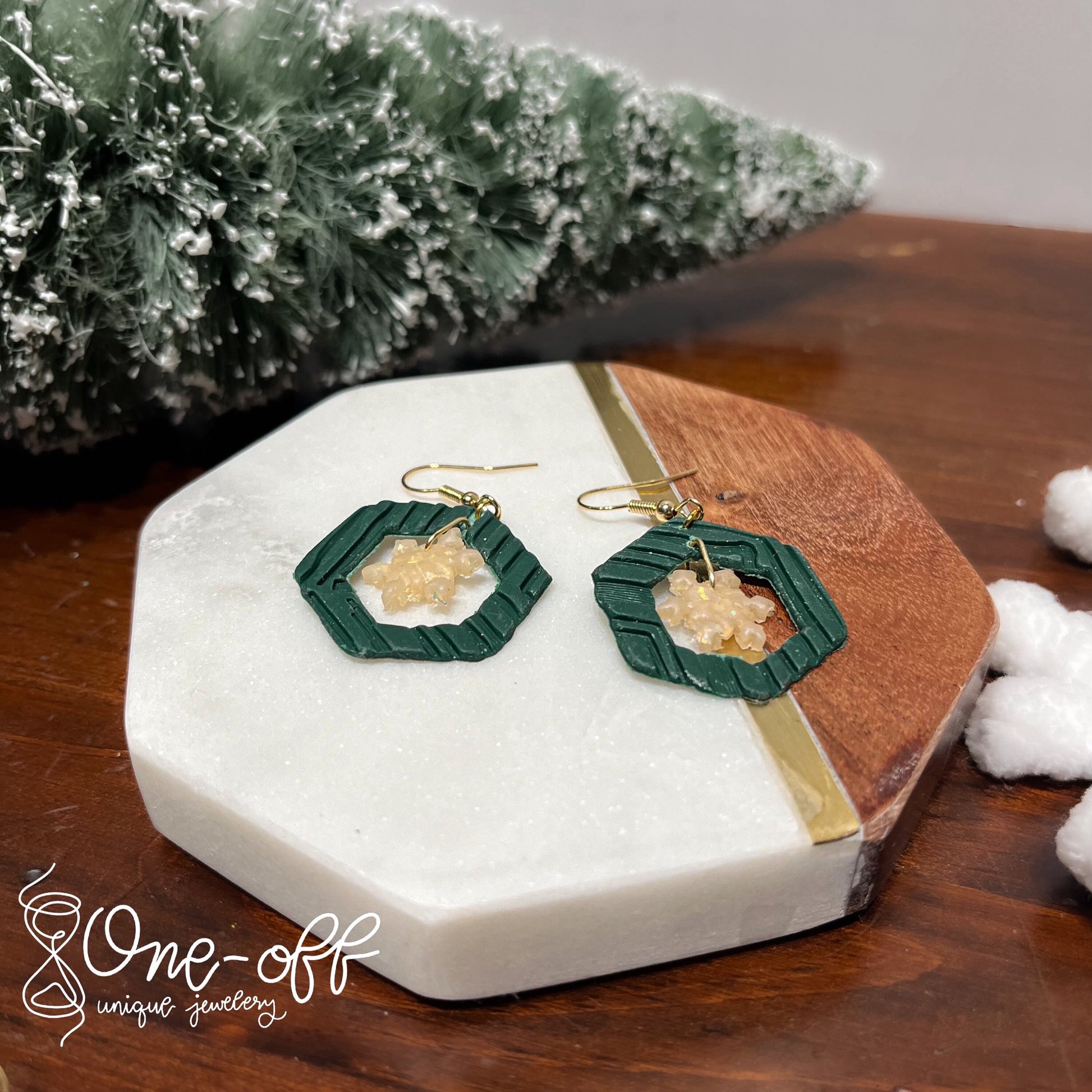 Hexagonal Snowflake Cutout Earrings | Winter Collection | Lightweight Unique Polymer Clay Earrings